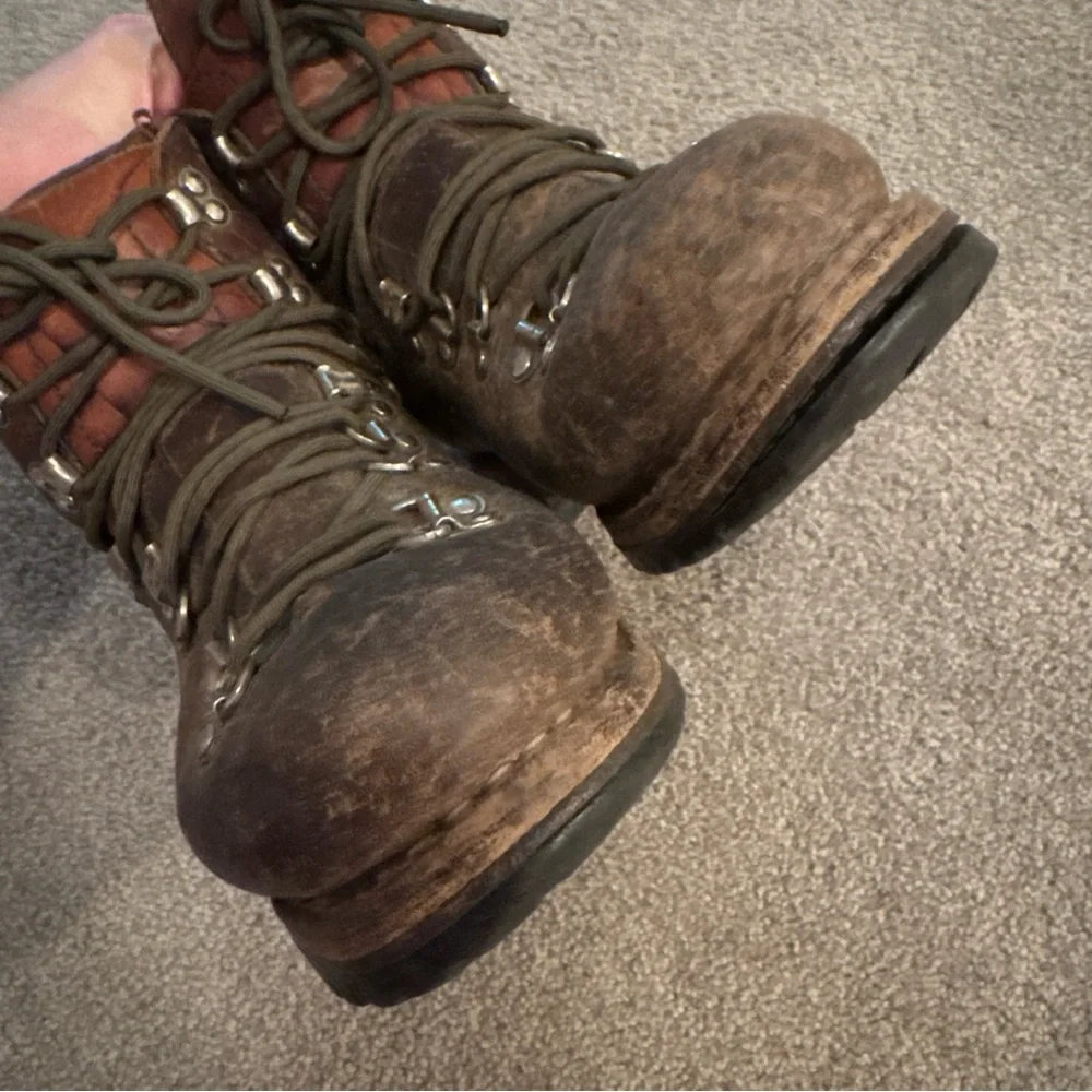 Vintage RAICHLE Switzerland Leather Hiking Mountaineering Army Boots Sz 8.5M